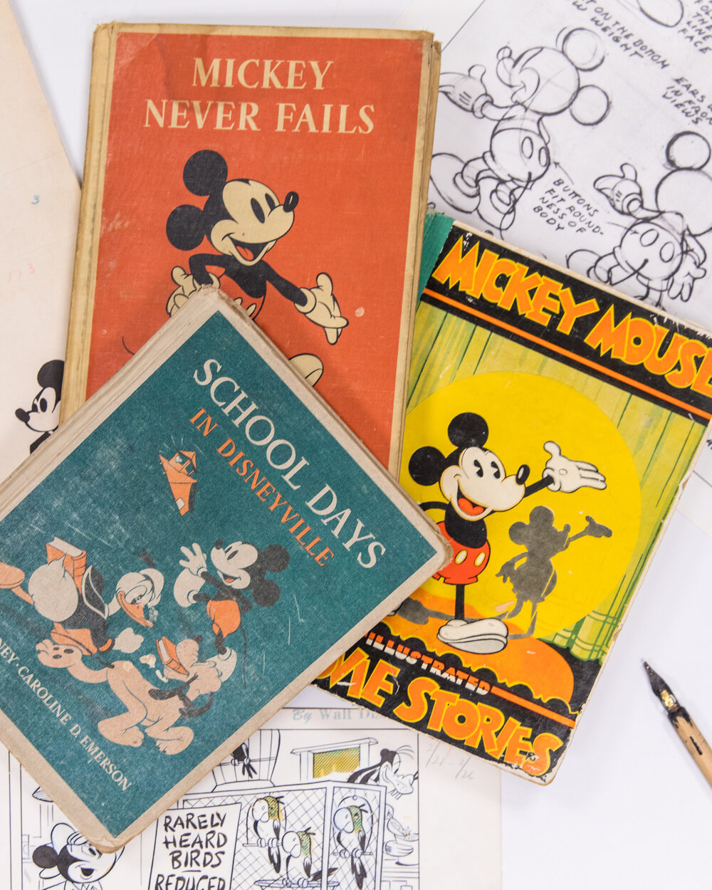  These Mickey Mouse storybooks from the Disney archives were published in the 1930s. 